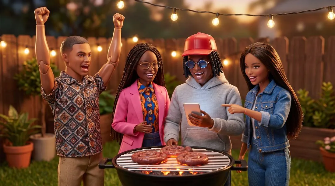 Friends around a braai, checking a phone