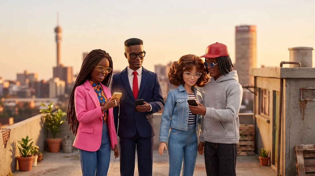Four Digital Fusion characters on a Johannesburg rooftop